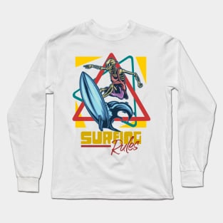 Surfing Rules skull surfer vintage retro Long Sleeve T-Shirt